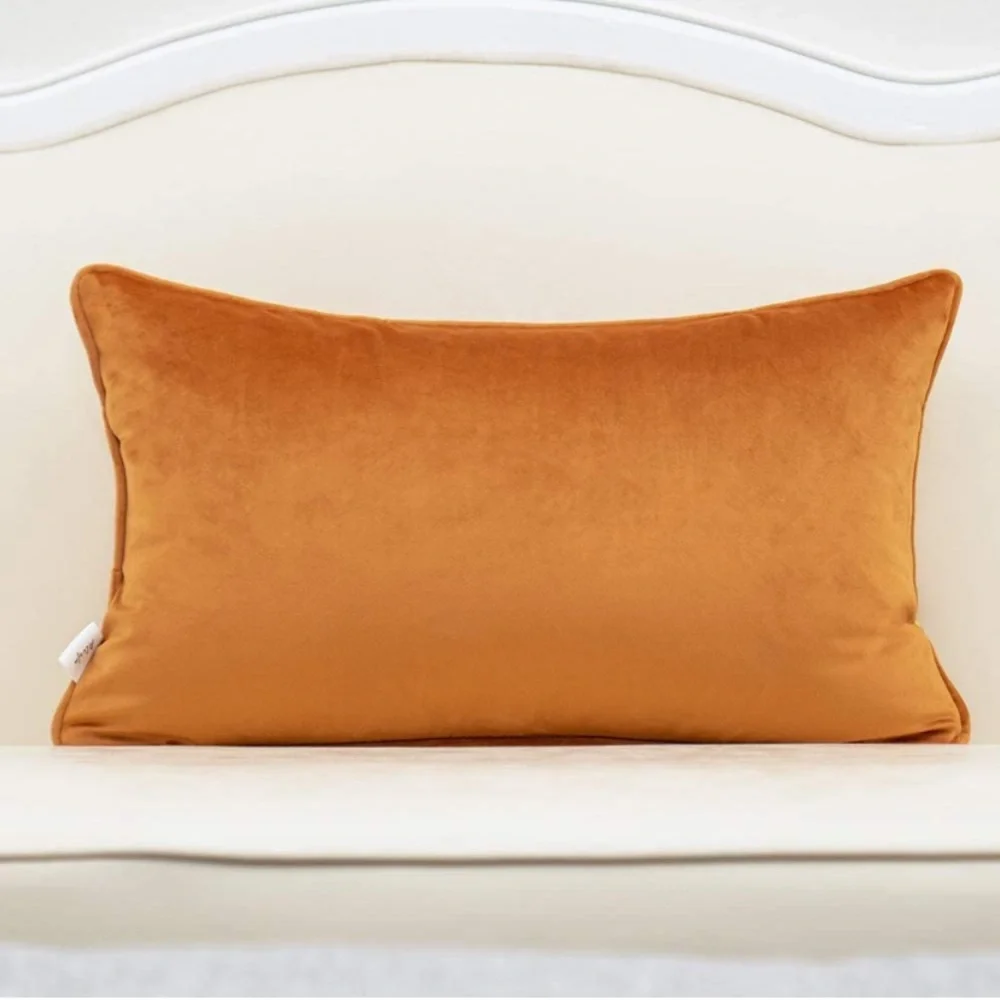 Luxury Home | Golden Orange Diamond Cut Velvet Jaquard Lumbar Throw Pillow Cover